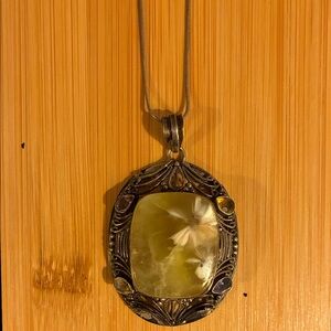 Vintage-Inspired Silver and Yellow Pendant Necklace
